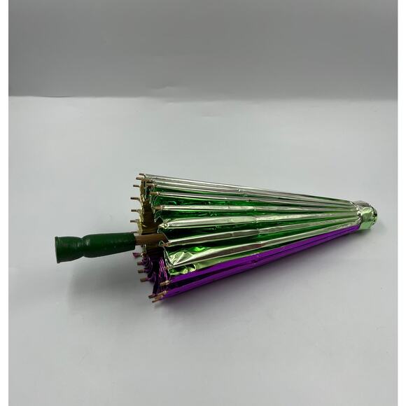 Vintage Shiny Metallic Asian Umbrella Decorative Purple Gold Green Geisha - Picture 8 of 9